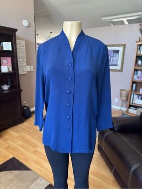 Papell Too Petites royal blue button front SILK blouse-size 6